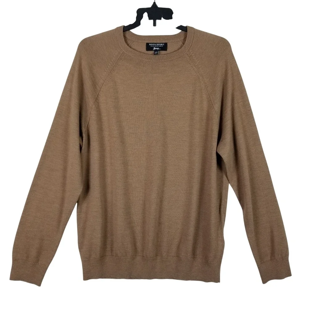 Banana Republic Sweater Men XL Brown Italian Merino Wool Raglan Crew Neck 591165